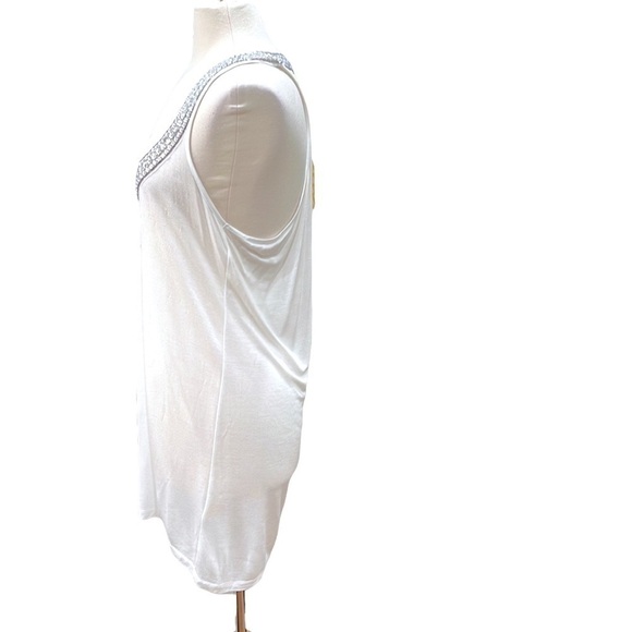NWT Torn by Ronny Kobo Long White Tank with Rhinestones Racer Back SZ L - Picture 3 of 11